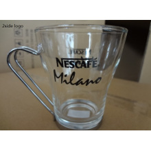 glass coffee cup with metal holder with stainless steel handle